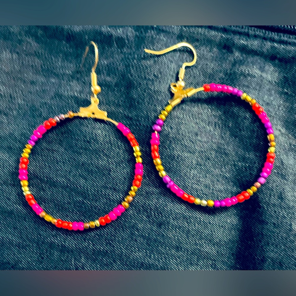 BOGO FREE JEWELRY HANDMADE MODERN BEADED HOOP EARRINGS